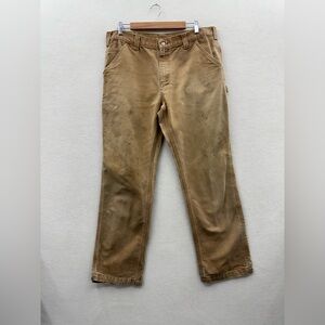Carhartt Men's 35x32 Carpenter Pants Tan Relaxed Fit Heavily Distressed